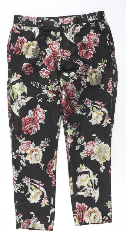 Eight Paw Womens Multicoloured Floral Cotton Trousers Size 32 in Regular Hook & Eye