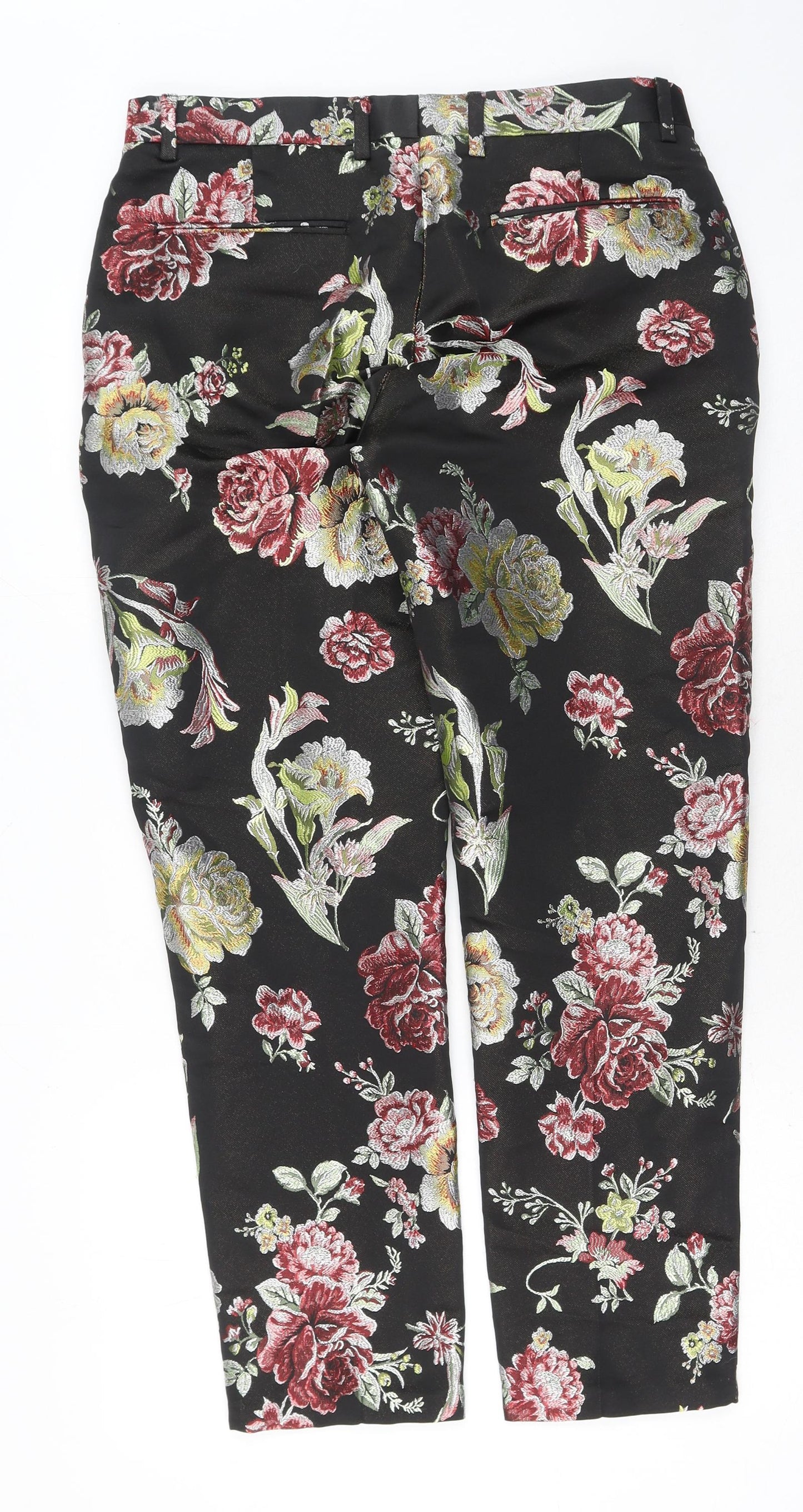 Eight Paw Womens Multicoloured Floral Cotton Trousers Size 32 in Regular Hook & Eye