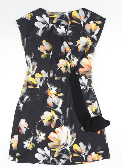 Sabrina Diamanti Womens Black Floral Polyester A-Line Size M Boat Neck Pullover