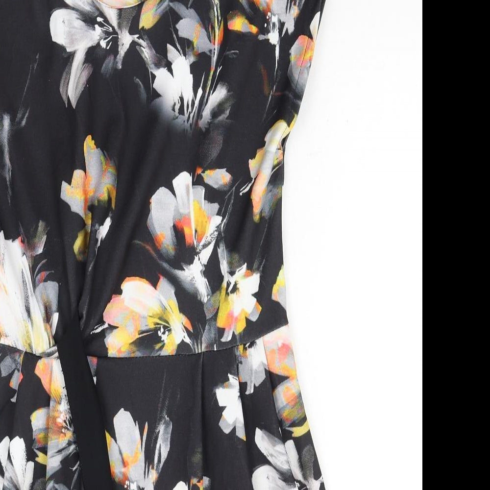 Sabrina Diamanti Womens Black Floral Polyester A-Line Size M Boat Neck Pullover