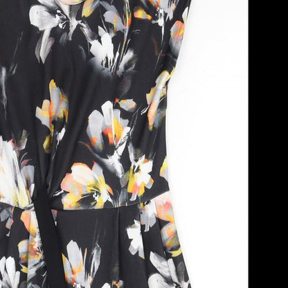 Sabrina Diamanti Womens Black Floral Polyester A-Line Size M Boat Neck Pullover