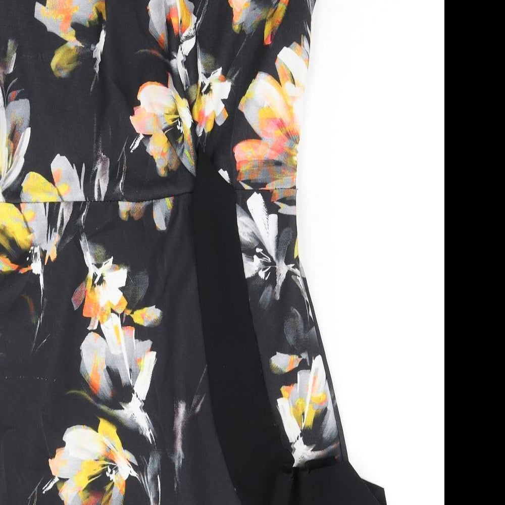 Sabrina Diamanti Womens Black Floral Polyester A-Line Size M Boat Neck Pullover