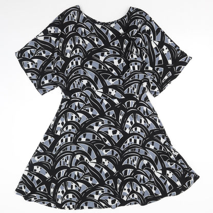 Glamourous Womens Grey Geometric Polyester Skater Dress Size M Boat Neck Zip