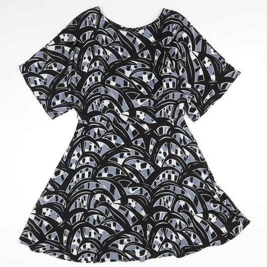 Glamourous Womens Grey Geometric Polyester Skater Dress Size M Boat Neck Zip