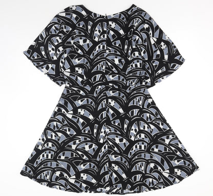 Glamourous Womens Grey Geometric Polyester Skater Dress Size M Boat Neck Zip