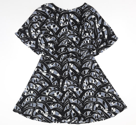 Glamourous Womens Grey Geometric Polyester Skater Dress Size M Boat Neck Zip