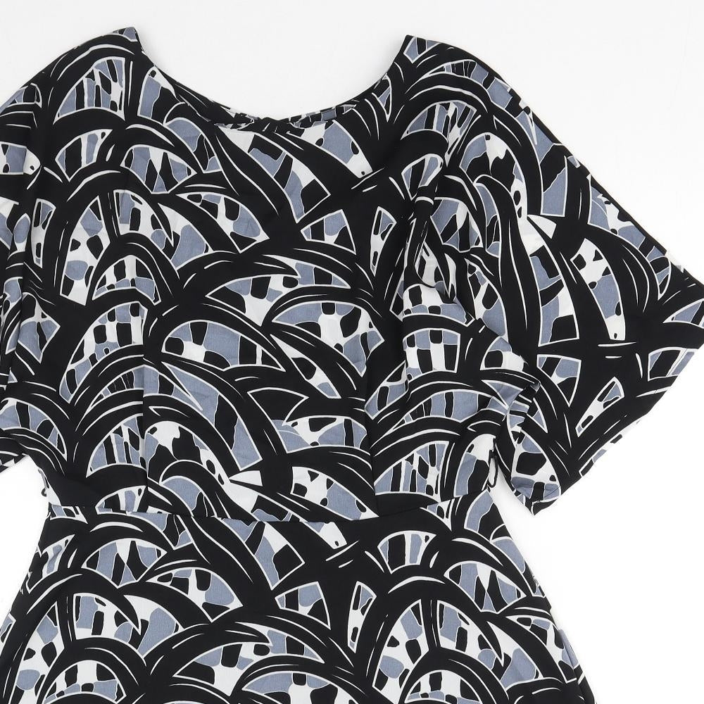 Glamourous Womens Grey Geometric Polyester Skater Dress Size M Boat Neck Zip