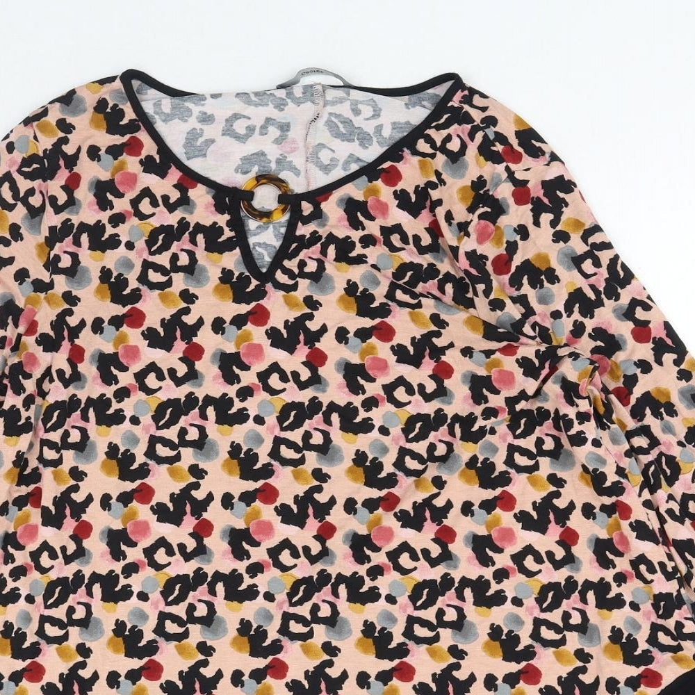 George Womens Pink Animal Print Viscose Basic Blouse Size 14 Scoop Neck