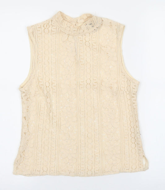 Primark Womens Beige Geometric Polyester Basic Tank Size 6 Mock Neck