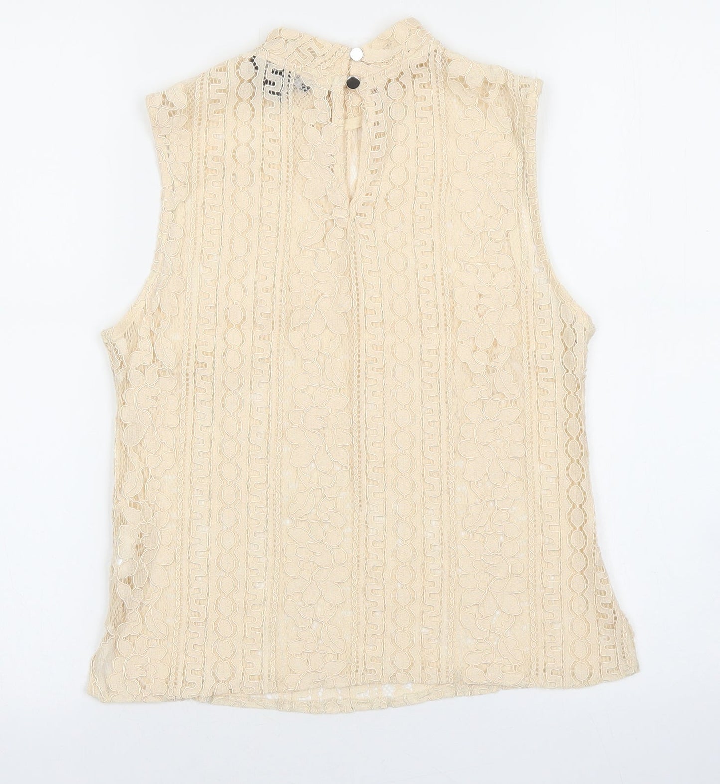 Primark Womens Beige Geometric Polyester Basic Tank Size 6 Mock Neck