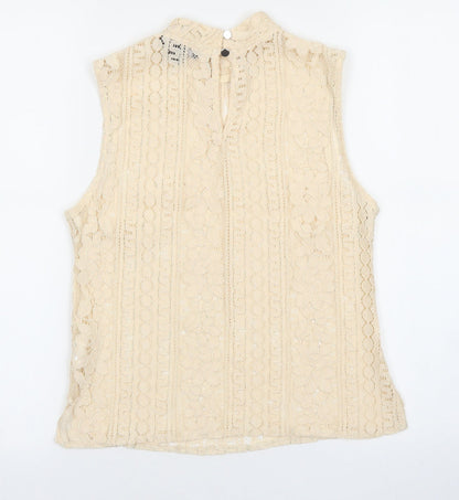 Primark Womens Beige Geometric Polyester Basic Tank Size 6 Mock Neck