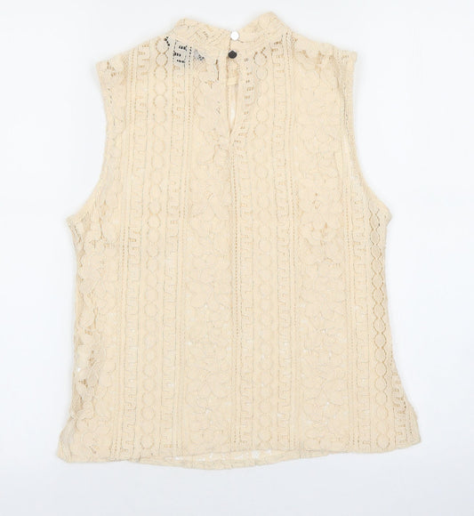 Primark Womens Beige Geometric Polyester Basic Tank Size 6 Mock Neck