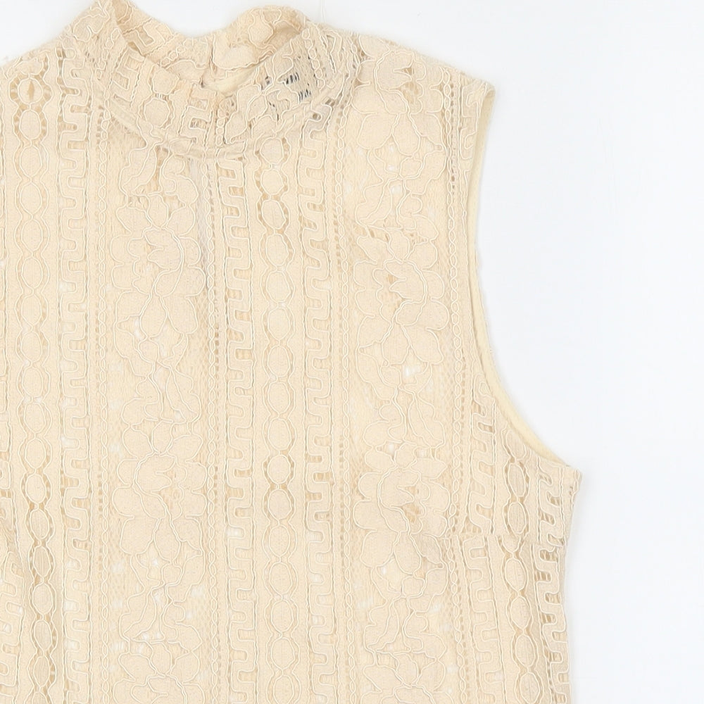 Primark Womens Beige Geometric Polyester Basic Tank Size 6 Mock Neck