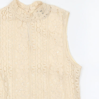 Primark Womens Beige Geometric Polyester Basic Tank Size 6 Mock Neck