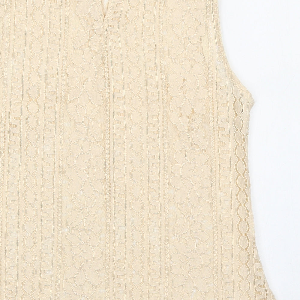 Primark Womens Beige Geometric Polyester Basic Tank Size 6 Mock Neck