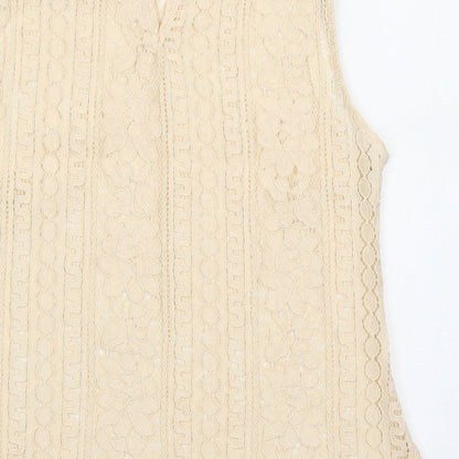 Primark Womens Beige Geometric Polyester Basic Tank Size 6 Mock Neck