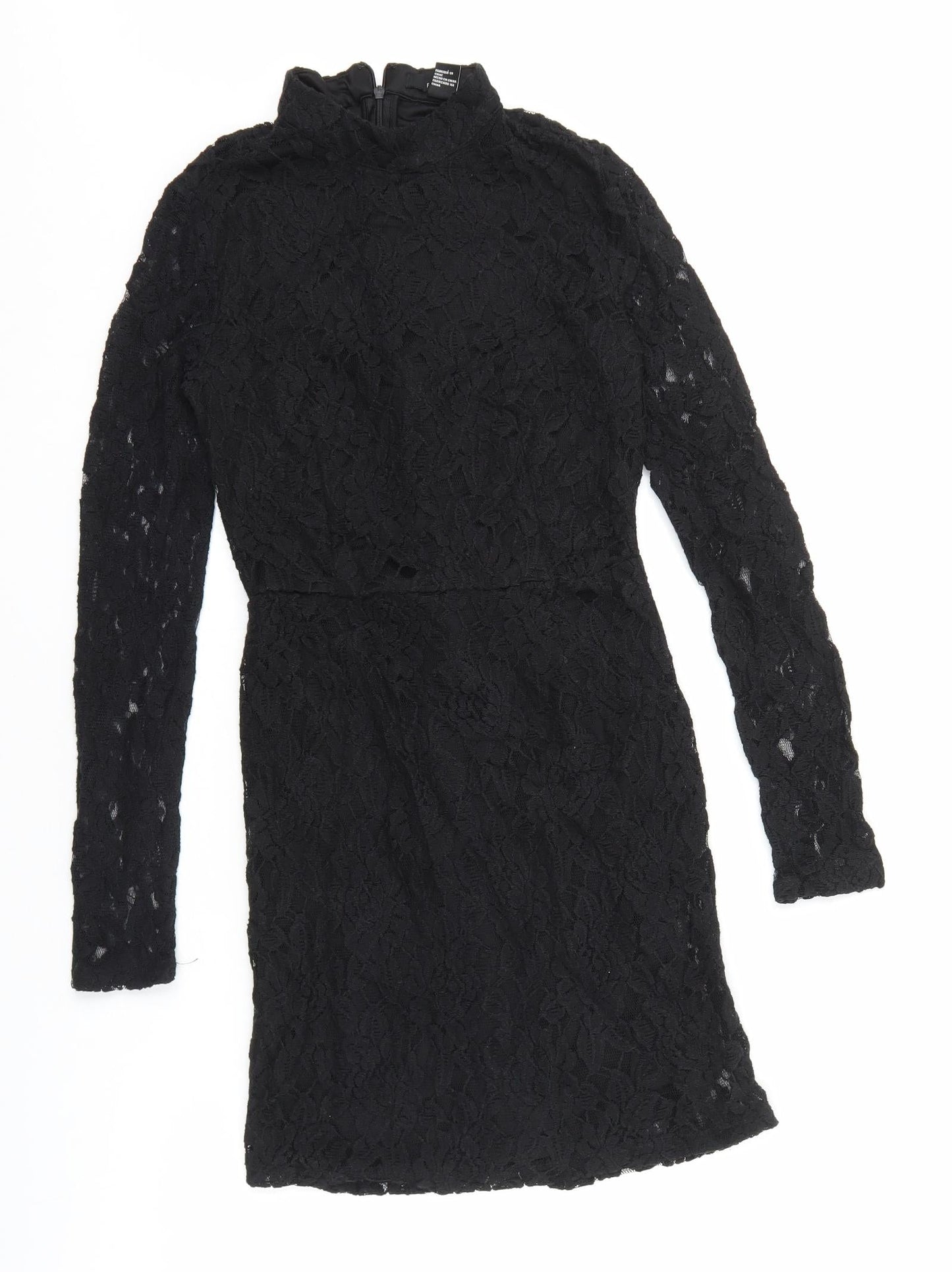 FOREVER 21 Womens Black Cotton Bodycon Size S Mock Neck Zip