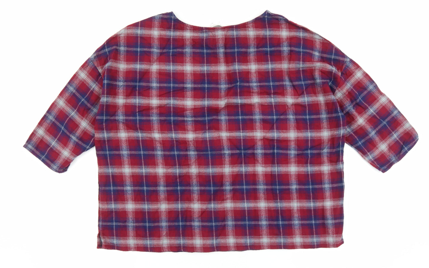 Essentiel Womens Red Plaid 100% Cotton Basic T-Shirt Size 12 Round Neck