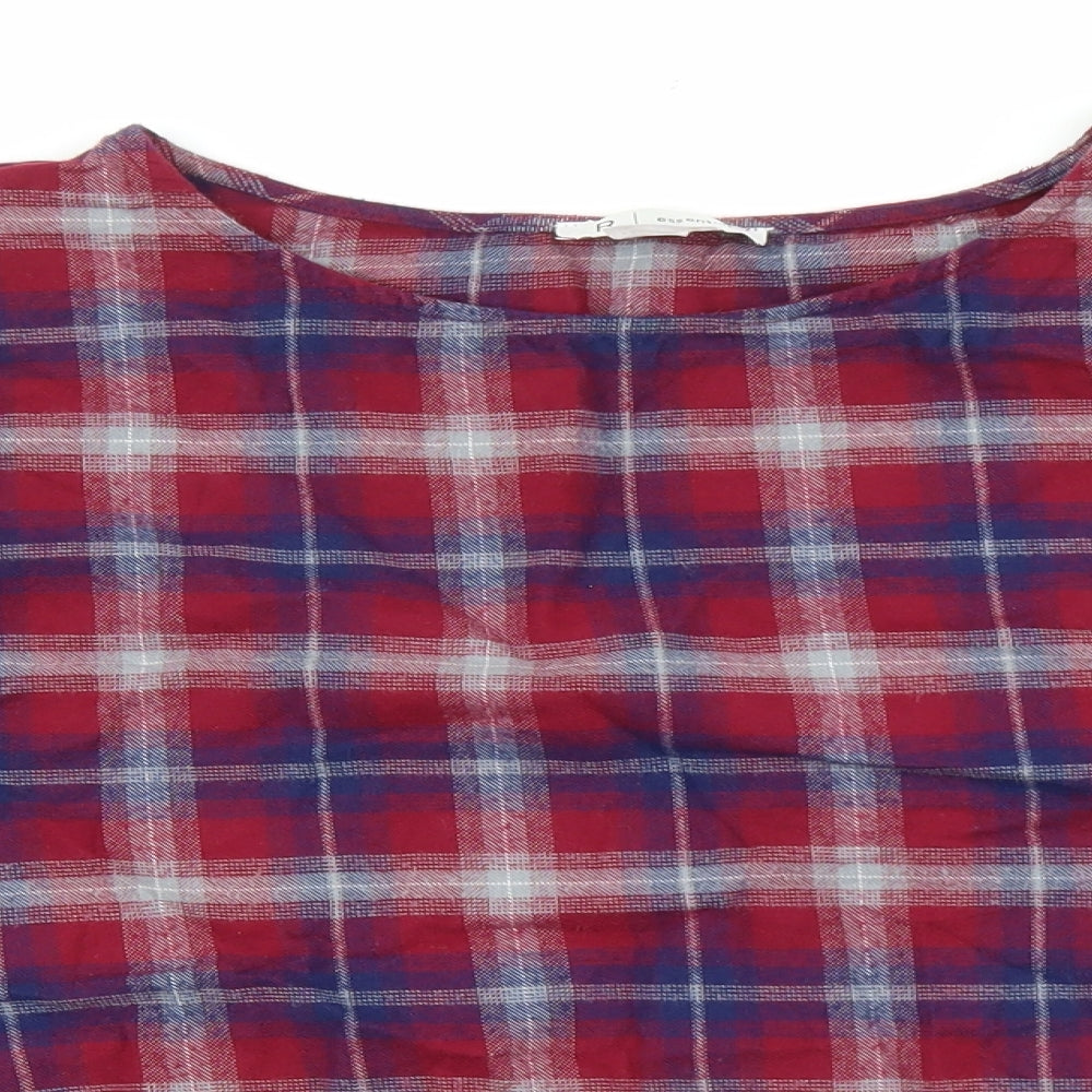 Essentiel Womens Red Plaid 100% Cotton Basic T-Shirt Size 12 Round Neck