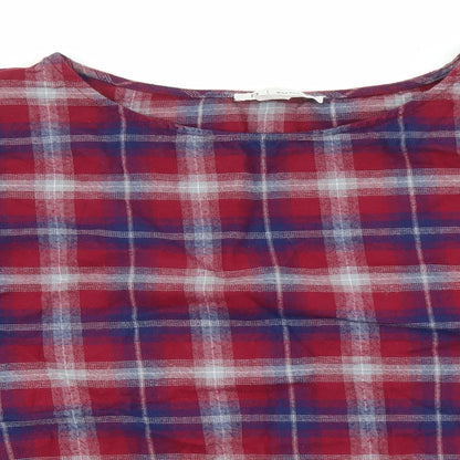 Essentiel Womens Red Plaid 100% Cotton Basic T-Shirt Size 12 Round Neck