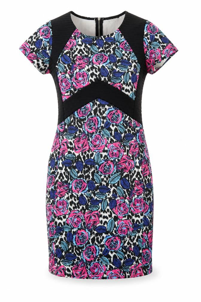 Select Womens Multicoloured Floral Viscose T-Shirt Dress Size 10 Boat Neck Zip