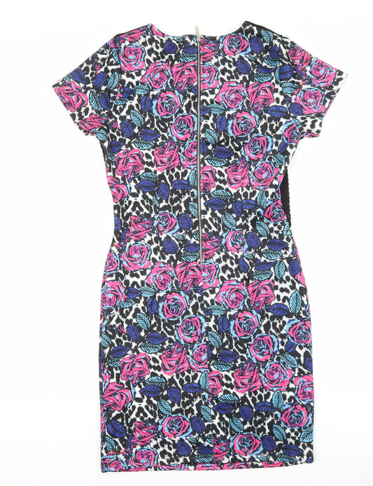 Select Womens Multicoloured Floral Viscose T-Shirt Dress Size 10 Boat Neck Zip