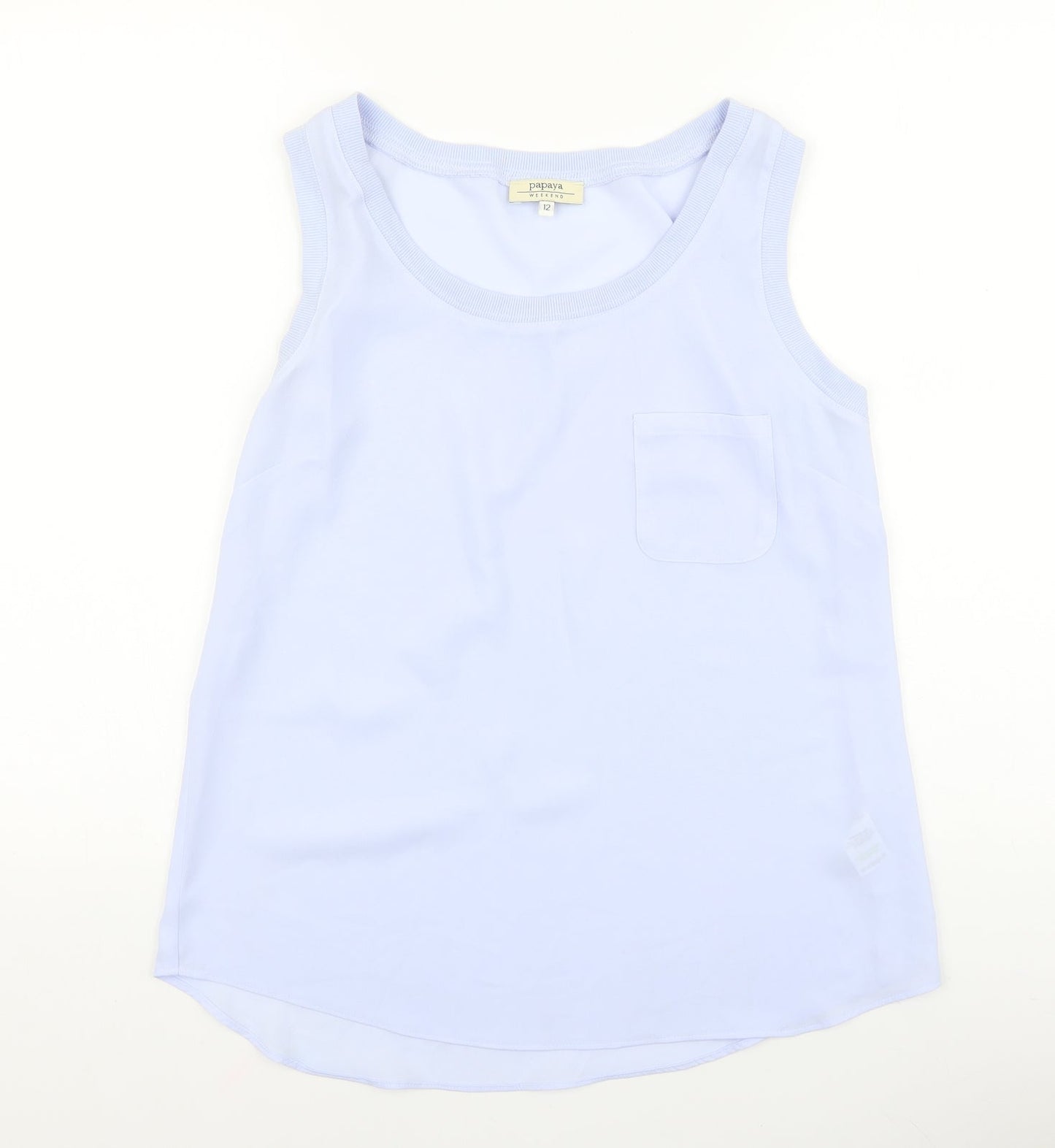 Papaya Womens Blue Polyester Basic Tank Size 12 Scoop Neck