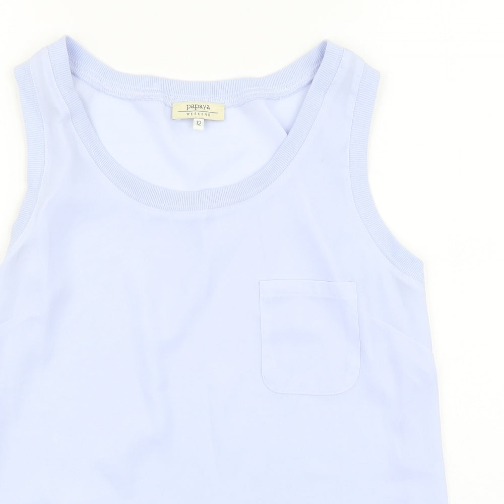 Papaya Womens Blue Polyester Basic Tank Size 12 Scoop Neck
