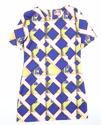 Ribbon Womens Multicoloured Geometric Polyester Shift Size 10 Round Neck Zip