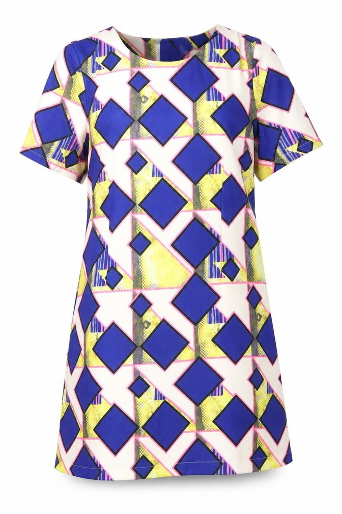 Ribbon Womens Multicoloured Geometric Polyester Shift Size 10 Round Neck Zip
