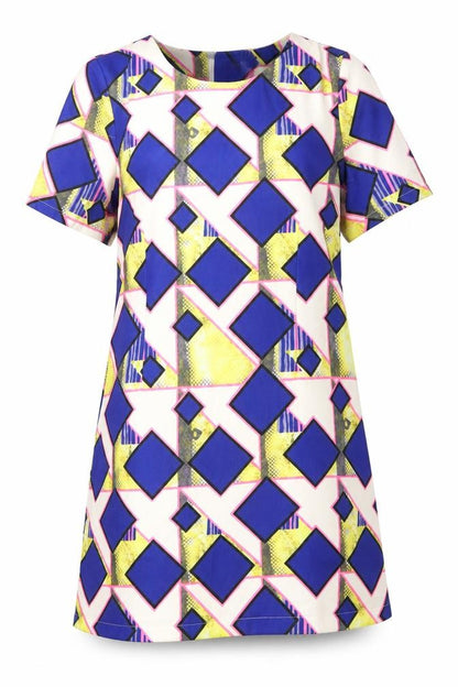 Ribbon Womens Multicoloured Geometric Polyester Shift Size 10 Round Neck Zip