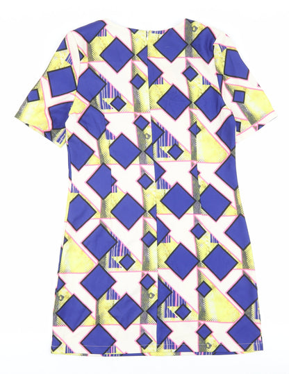 Ribbon Womens Multicoloured Geometric Polyester Shift Size 10 Round Neck Zip
