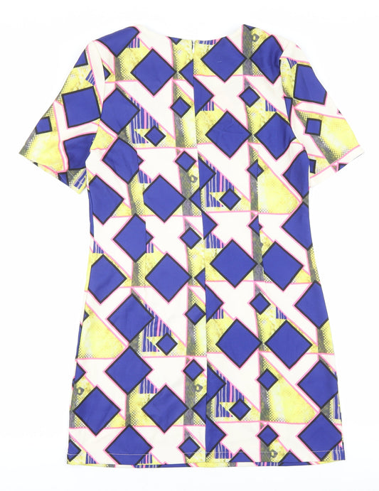 Ribbon Womens Multicoloured Geometric Polyester Shift Size 10 Round Neck Zip