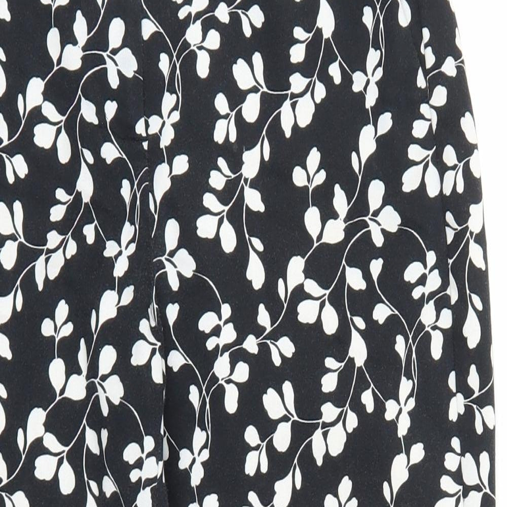 Marks and Spencer Womens Black Floral Cotton Trousers Size 10 L21 in Slim Zip