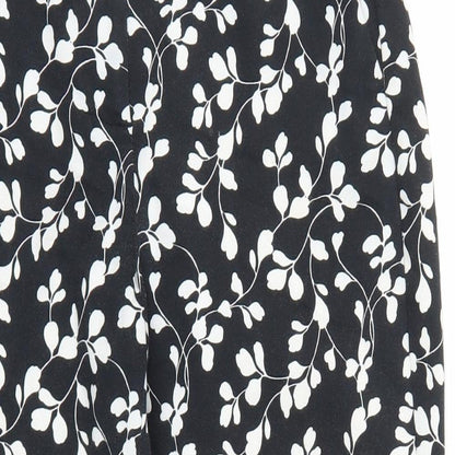 Marks and Spencer Womens Black Floral Cotton Trousers Size 10 L21 in Slim Zip