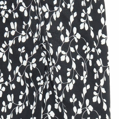 Marks and Spencer Womens Black Floral Cotton Trousers Size 10 L21 in Slim Zip