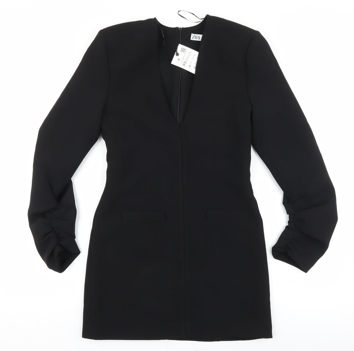 Zara Womens Black Polyester Sheath Size XS V-Neck Zip