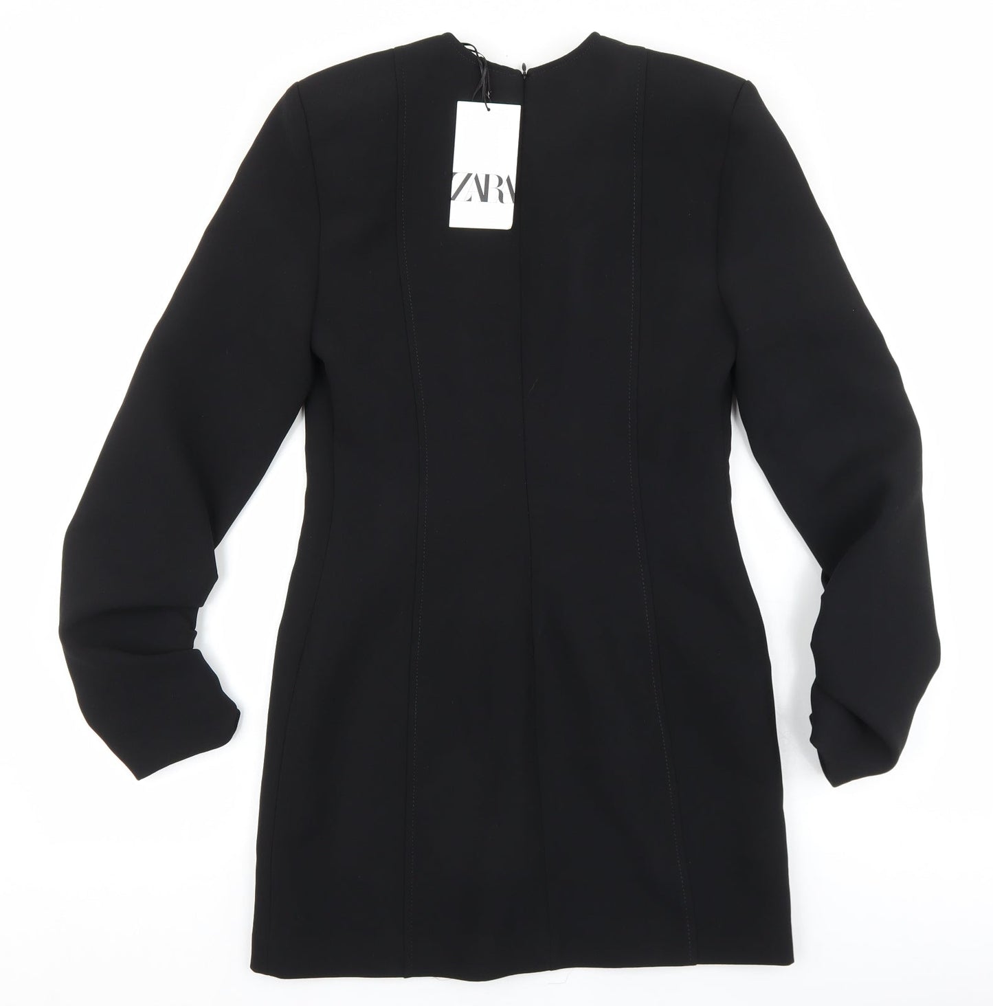 Zara Womens Black Polyester Sheath Size XS V-Neck Zip