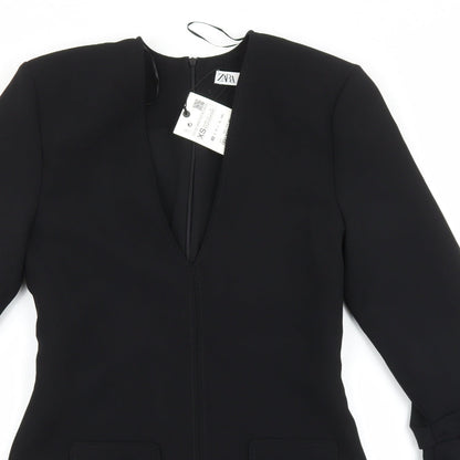 Zara Womens Black Polyester Sheath Size XS V-Neck Zip
