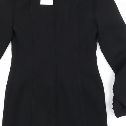 Zara Womens Black Polyester Sheath Size XS V-Neck Zip