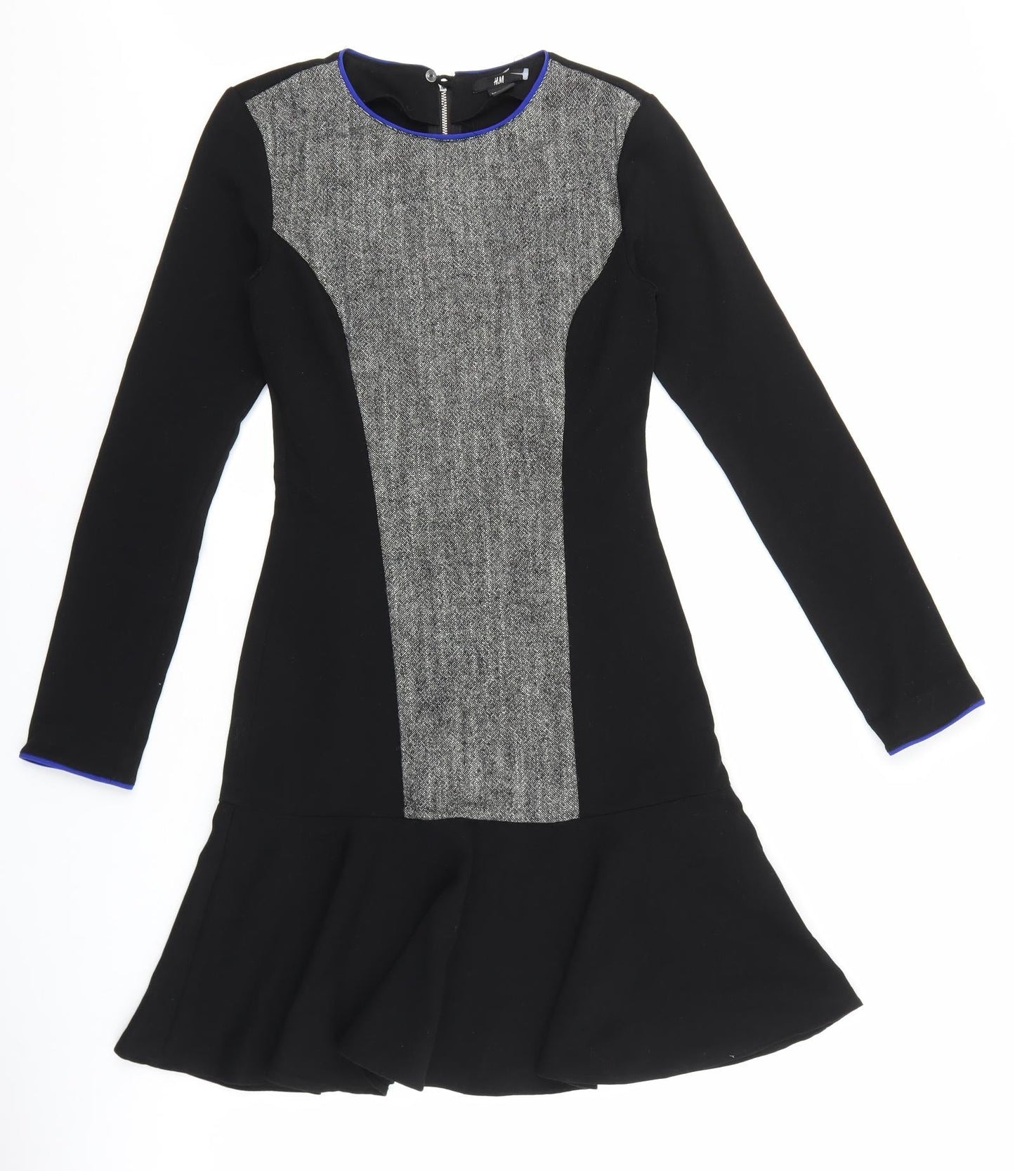 H&M Womens Black Polyester A-Line Size 6 Round Neck Zip
