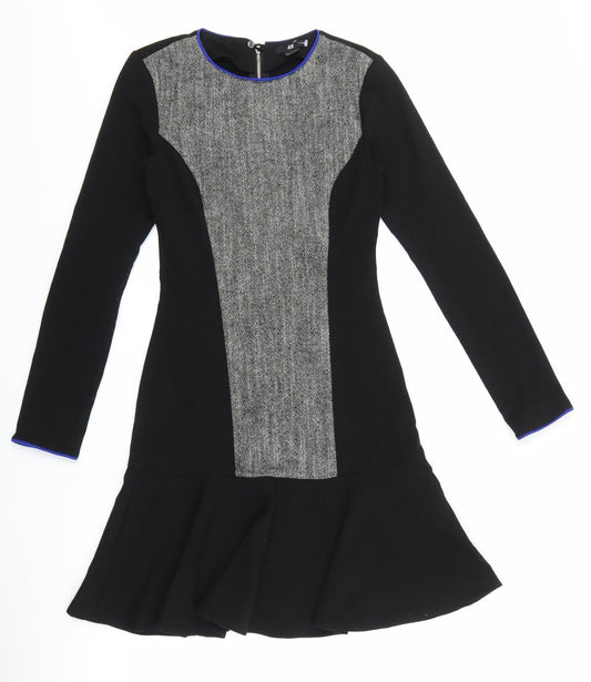 H&M Womens Black Polyester A-Line Size 6 Round Neck Zip