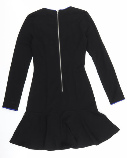 H&M Womens Black Polyester A-Line Size 6 Round Neck Zip