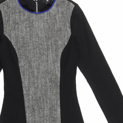 H&M Womens Black Polyester A-Line Size 6 Round Neck Zip