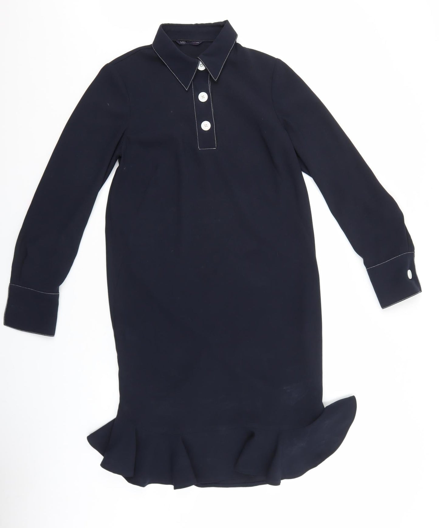 Marks and Spencer Womens Blue Polyester Shirt Dress Size 8 Collared Button