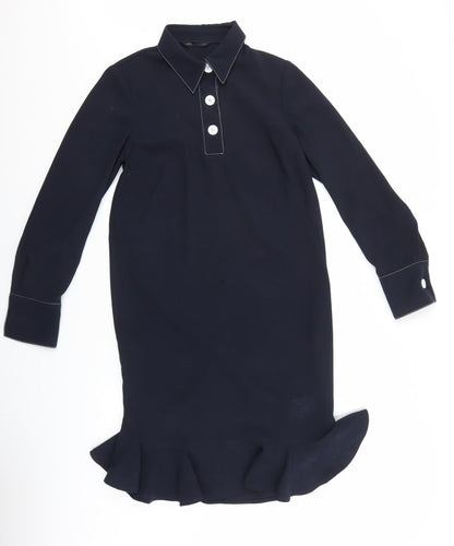 Marks and Spencer Womens Blue Polyester Shirt Dress Size 8 Collared Button