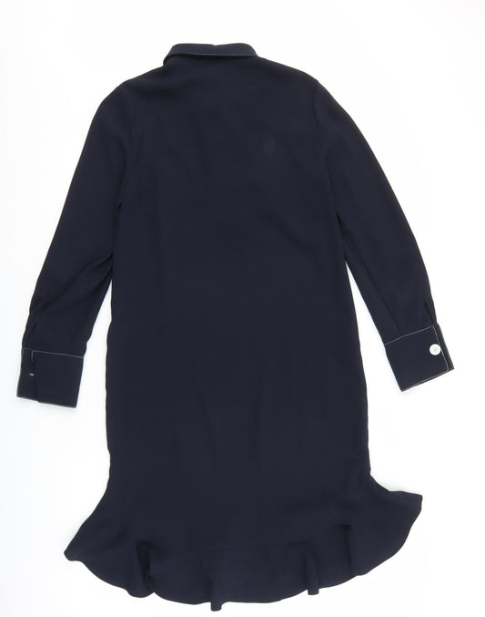 Marks and Spencer Womens Blue Polyester Shirt Dress Size 8 Collared Button