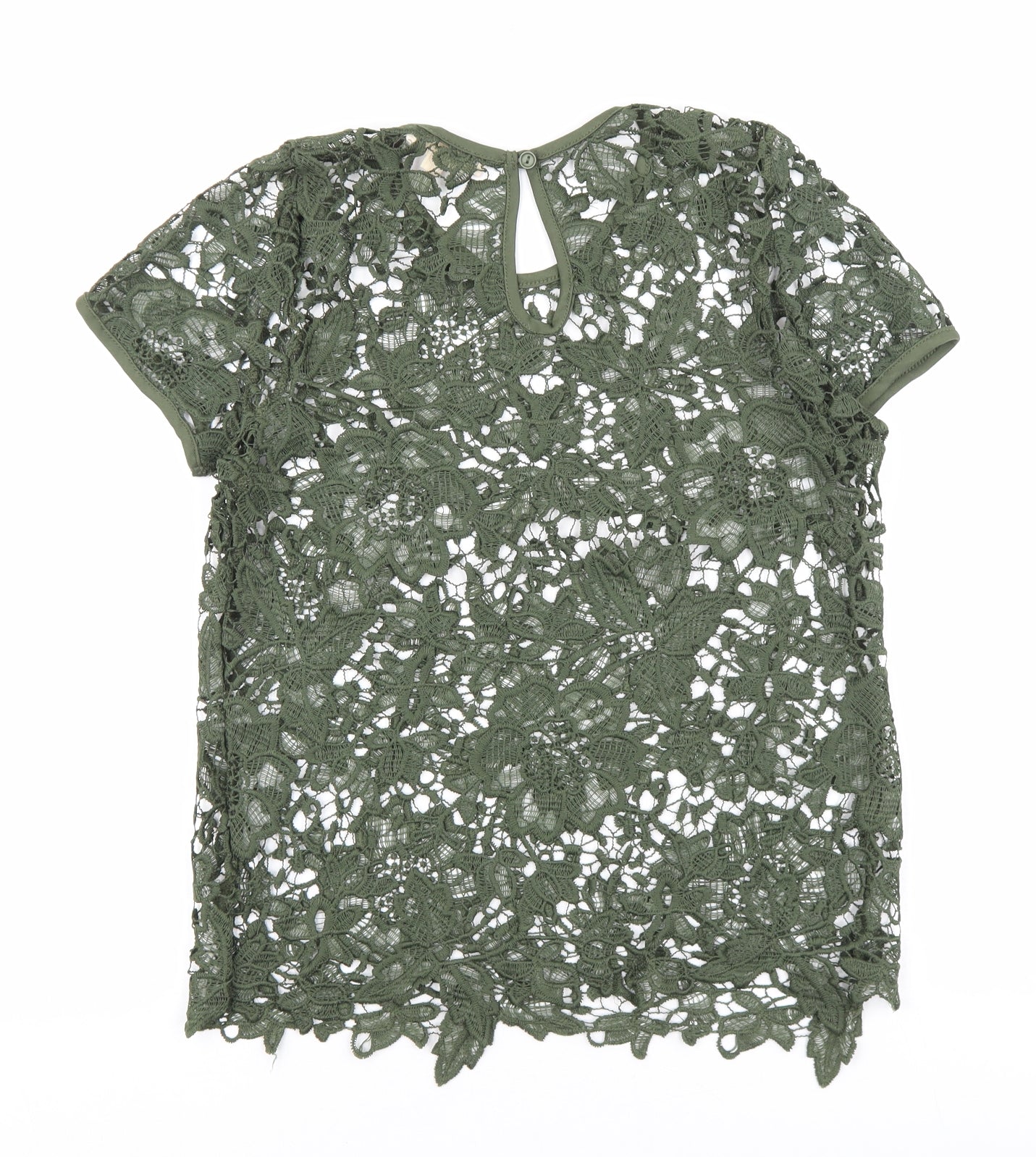 Rebellion Womens Green Floral Cotton Basic T-Shirt Size M Round Neck