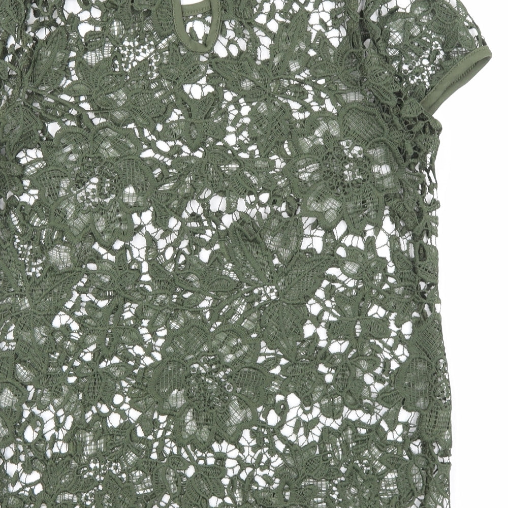 Rebellion Womens Green Floral Cotton Basic T-Shirt Size M Round Neck