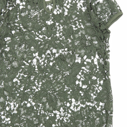 Rebellion Womens Green Floral Cotton Basic T-Shirt Size M Round Neck